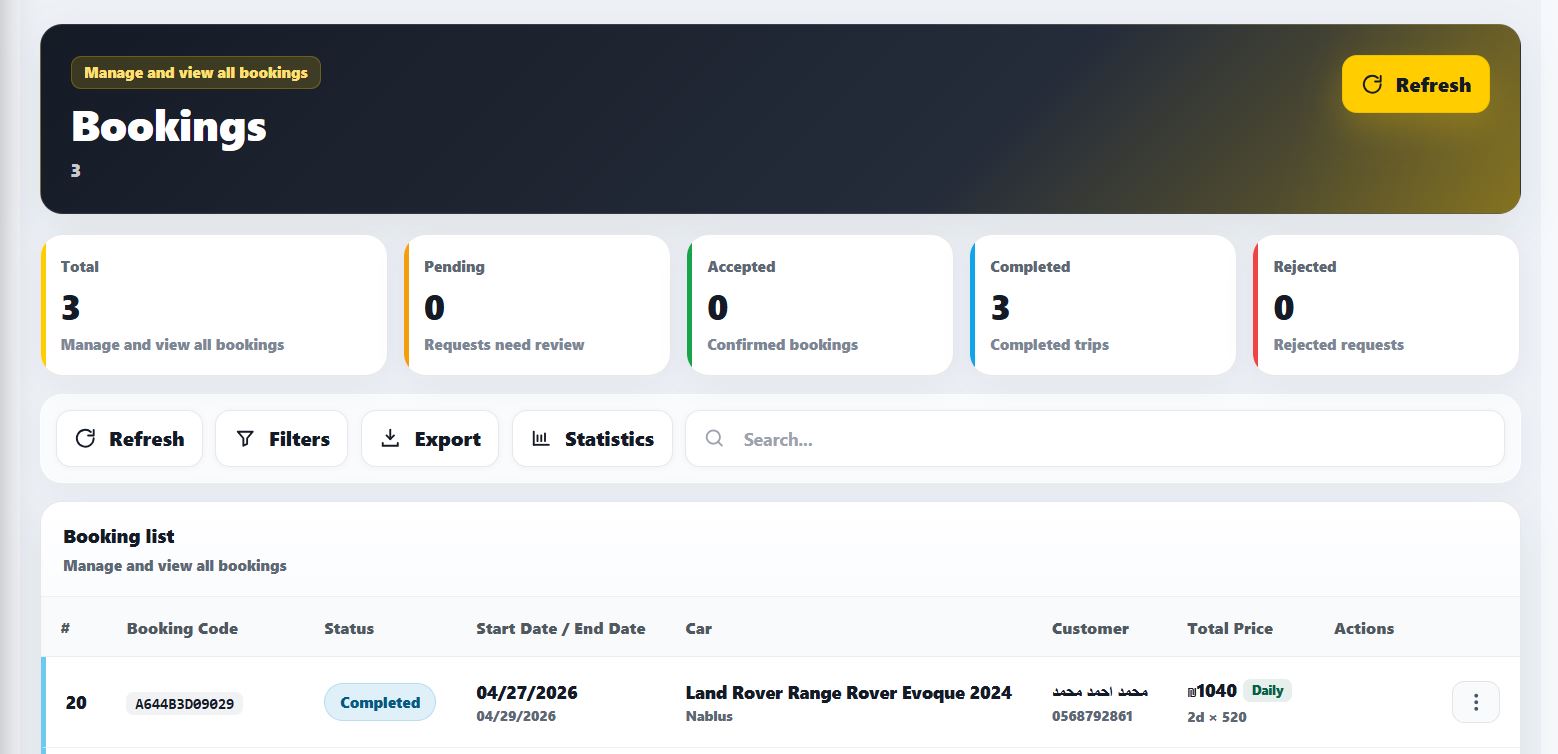 Easy Rent bookings management dashboard preview
